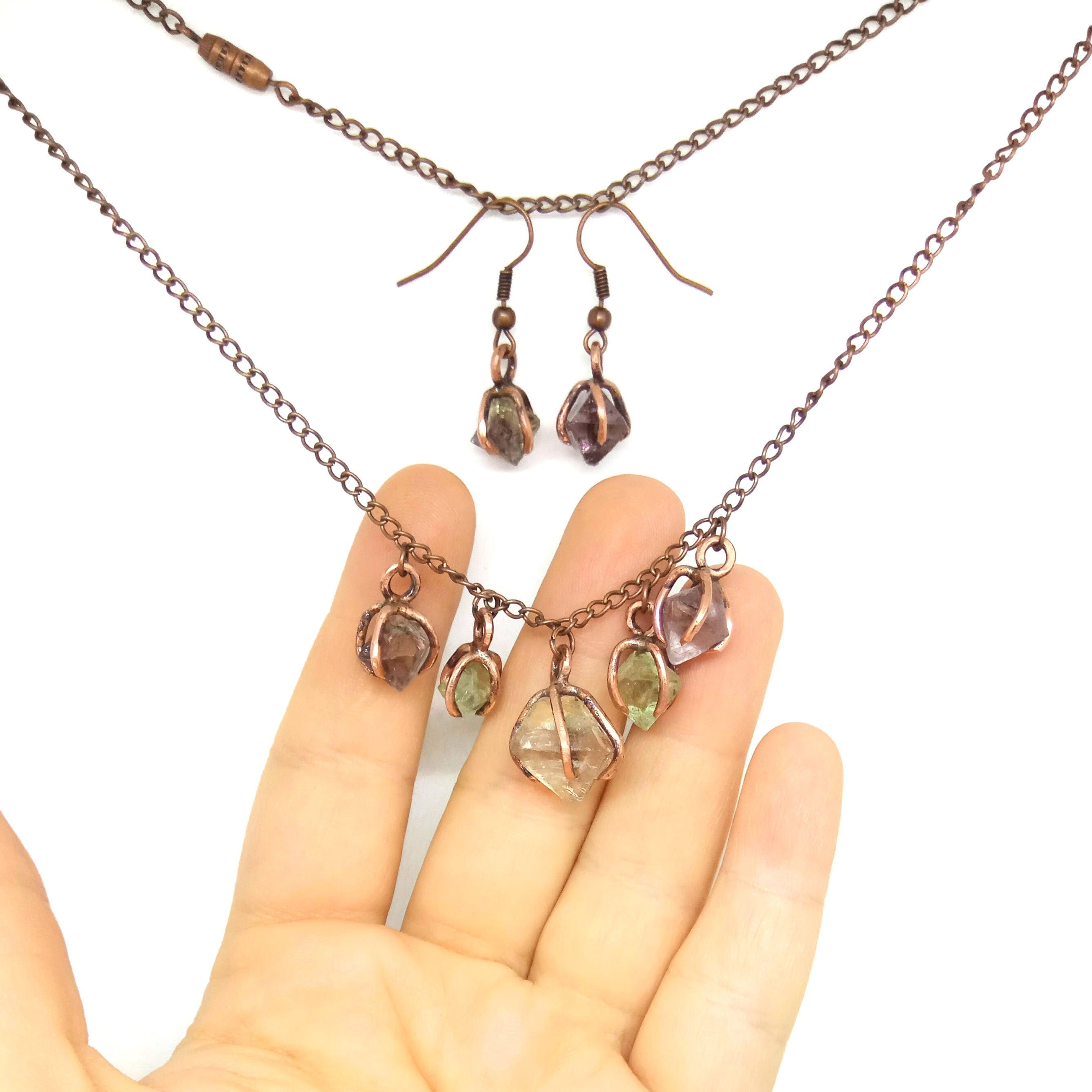 Raw fluorite jewelry set Raw crystal necklace Crystal jewelry Etsy