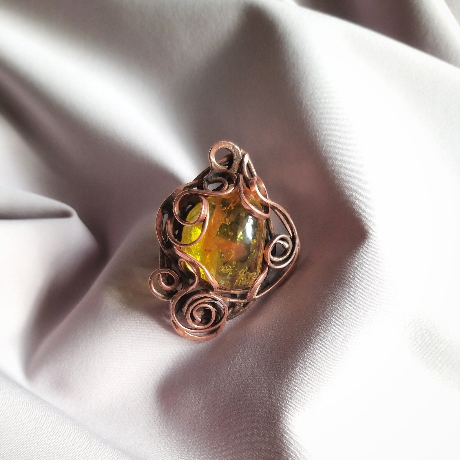 Bernstein Draht Wickelring für Frauen. Großer rustikaler | Etsy