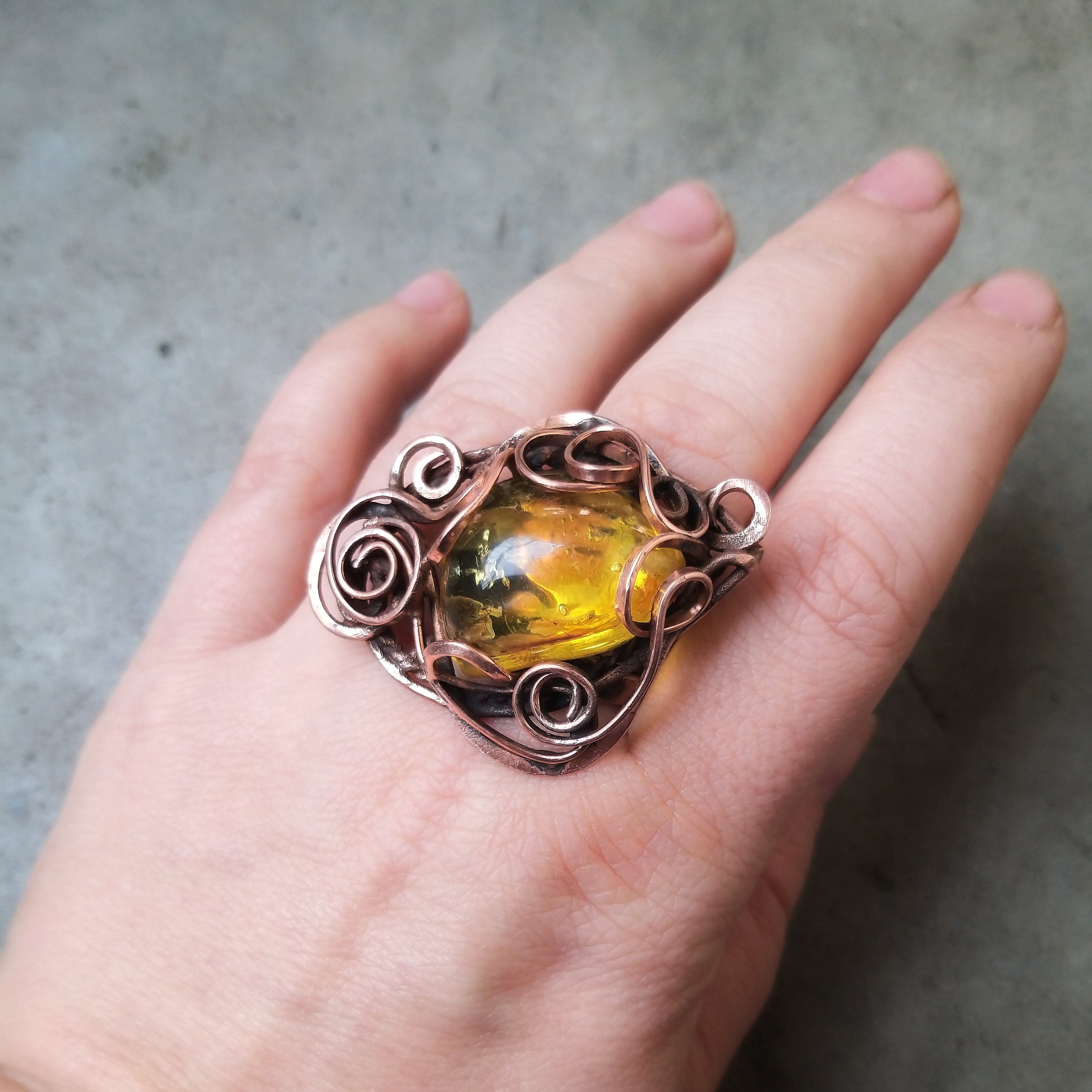 Bernstein Draht Wickelring für Frauen. Großer rustikaler | Etsy