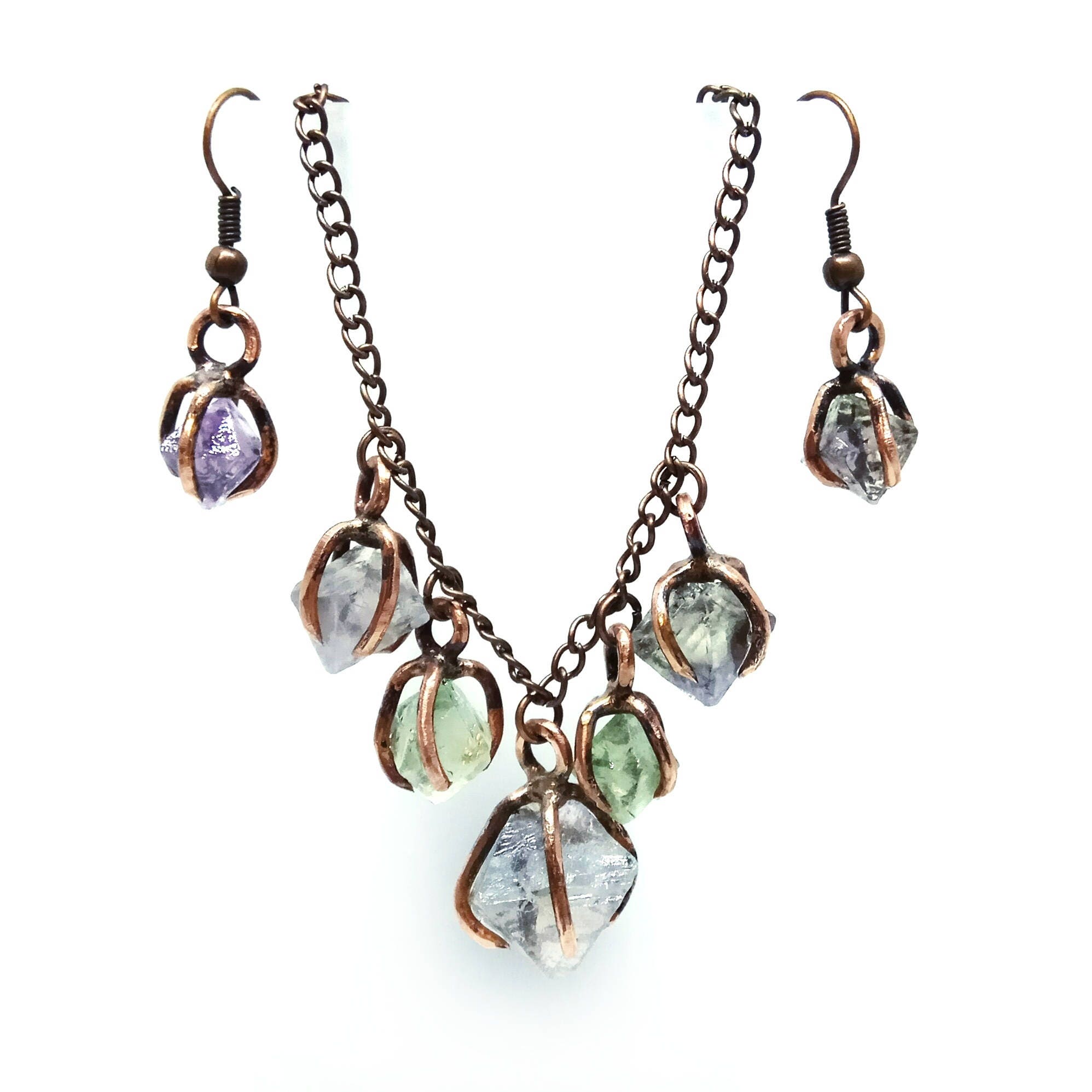 Raw fluorite jewelry set Raw crystal necklace Crystal jewelry Etsy
