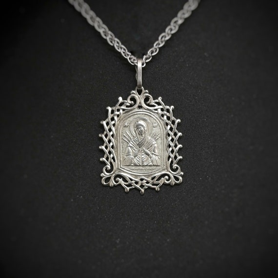 Virgin Mary Pendant Icon Of The Mother Of God Large Pendant Etsy