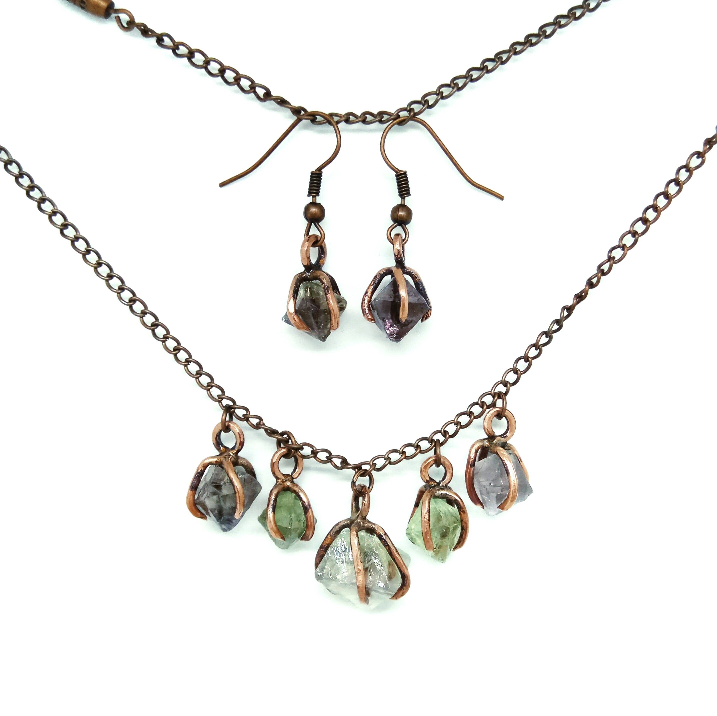 Raw fluorite jewelry set Raw crystal necklace Crystal jewelry Etsy