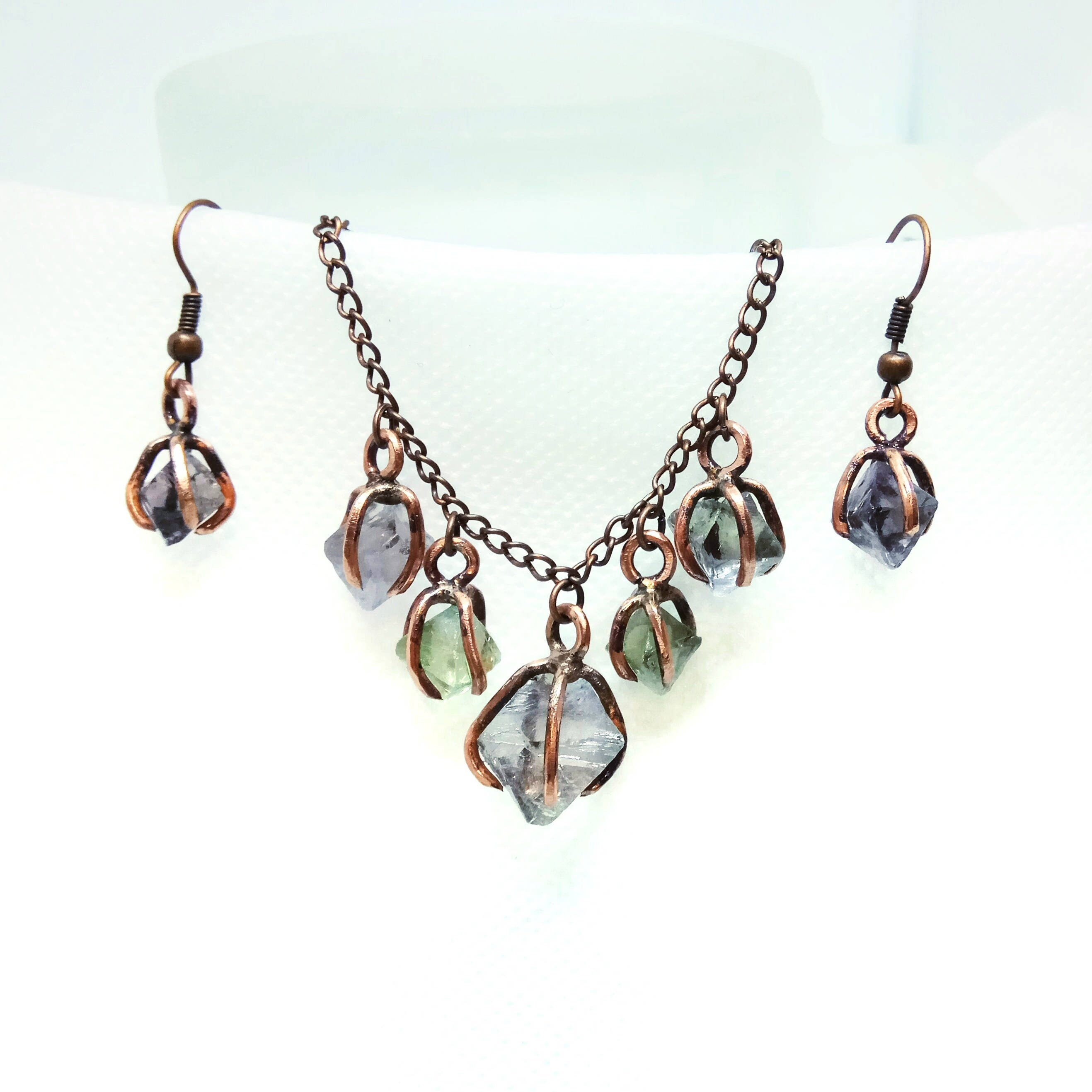 Raw fluorite jewelry set Raw crystal necklace Crystal jewelry Etsy