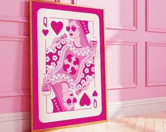 Magenta Queen of Hearts Print, Dopamine Decor Roommate Gift, Preppy Dorm Room Decor Print, Maximalist Wall Art Print, Funky Magenta Decor