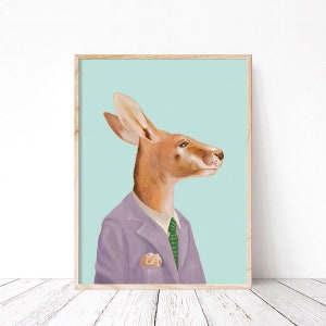 Kangaroo Painting, Eclectic Australian Animal Wall Art - Baby Animal Nursery Decor, Quirky Kids Room Print