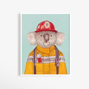 Koala Firefighter Art Print - Australian Animal Wall Art - Koala Print
