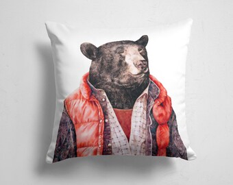 Black Bear Pillow – Woodland Decorative Cushion Cover | Cozy Cabin Throw Pillow