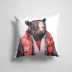 Black Bear Throw Pillow - Animal Pillow - Bear Print Cushion