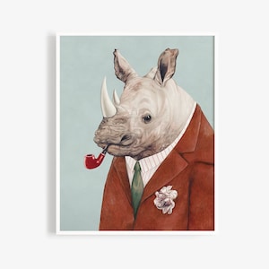 Rhinoceros Art Print - Animal Wall Art - Large Animal Print - Boys Room Safari Nursery Print - Mid century Modern Rhino- Dapper Animals