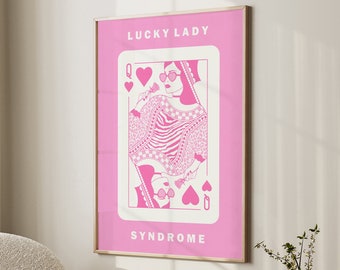 Lucky Lady Poster Queen of Hearts Lucky Girl Syndrome Y2K Posters Printable Wall Art Girls Dorm Decor Preppy Wall Art Decor, Roommate Gift