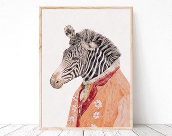 Mr Zebra Art Print - Art mural animal Boho coloré - Safari Nursery Zebra Print Mom Gift