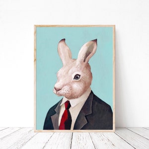 White Rabbit Print, Nursery bunny wall art, Kids Room Animal Art print