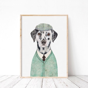 Dalmatian Art Print Dapper Dog Dalmatian Cool Mint Wall Art image 1