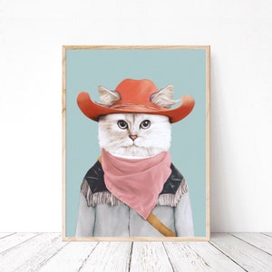 Rodeo Cat Art Print - Cowboy Cat Pastel Room Decor - Kids Room Wall Art