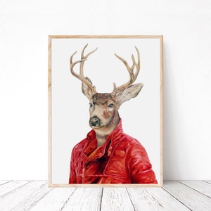 Deer in Leather Art Print Modern Animal Art Print - Etsy