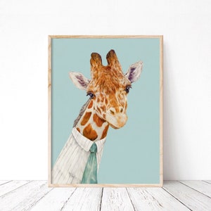 Kids Room Giraffe Wall Art, Quirky Safari Animal Decor, Funny Giraffe Nursery, Modern Animal Illustration