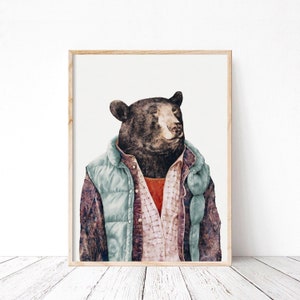 Black Bear Art Print - Retro Bear Illustration, Kids room Bear print, Woodland Home Decor, Cool Modern Wall Art, Fun Holiday Gifts