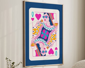 Queen of Hearts Poster Digital Download Dopamine Dorm Decor Roommate Gift Printable Maximalist Wall Art y2k Poster Bar Cart Print