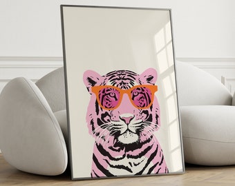 Funky Tiger Pop Art Print Dopamine Dorm Decor Maximalist Wall Art Asthetic Poster