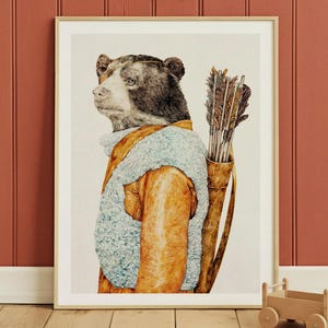 Archer Bear Art Print – Woodland Animal Wall Art – Cozy Cabin Decor – Boys Room Decor
