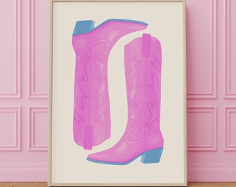 Impression d'art sur les bottes de cow-girl roses, affiche de l'an 2000