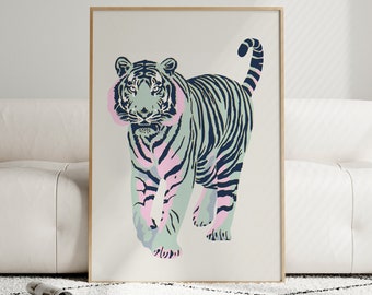 Tiger Poster Digital Download Sage and Beige Print Preppy Dorm Room Decor Roommate Apartment Decor y2k Poster