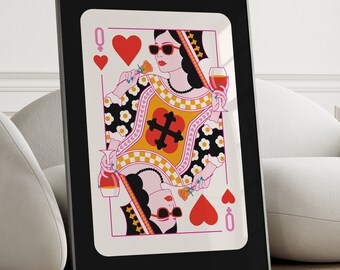 Queen of Hearts Poster Apartment Decor Trendy College Room Dopamine Decor Maximalist Wall Art y2k Print Bar Cart Decor Printable Poster