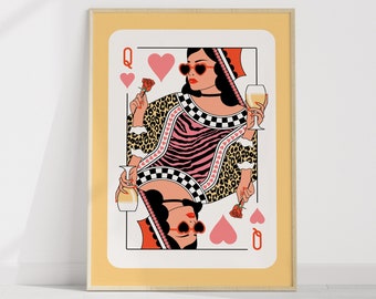 Queen of Hearts Printable Poster Trendy Dorm Room Dopamine Decor College Girls Room mate Gift Retro Chic Maximalist Apartment Wall Art