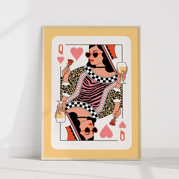 Queen of Hearts Printable Poster Trendy Dorm Room Dopamine Decor College Girls Room mate Gift Retro Chic Maximalist Apartment Wall Art