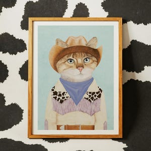 Lámina artística "Gatito al amanecer en el desierto" – Decoración infantil de estilo western.