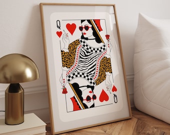 Queen of Hearts Digital Download Deluxe Apartment Decor Feminist Wall Art Maximalist Poster Girl Glam Dorm Room Decor 70s Retro Luxe Poster