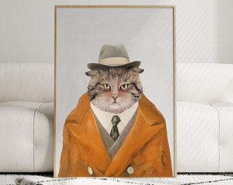 Detective Cat Art Print - Dapper Tabby Cat Print