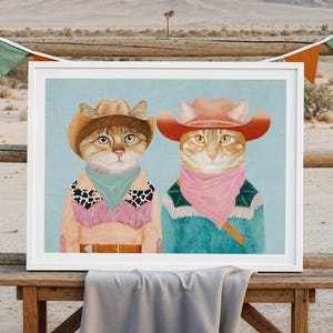 Stampa artistica di gatti cowboy – Arredamento in stile sud-occidentale