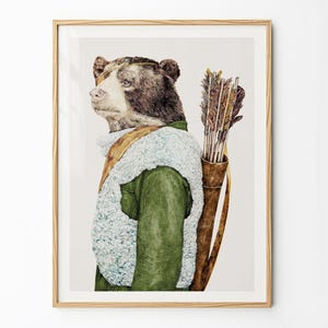 Woodland Archer - Bear Art Print – Rustic Cabin Nursery - Nordic Christmas Decor