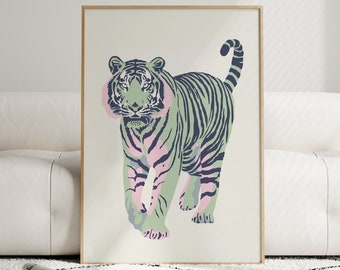 Tiger Wall Art Print Funky Dorm Decor Maximalist Wall Art Preppy Roommate Gift Asthetic Poster