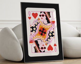 Queen of Hearts Poster Apartment Decor Trendy College Room Dopamine Decor Maximalist Wall Art y2k Print Bar Cart Decor Printable Poster