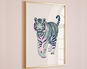 Tiger Poster Digital Download Sage and Beige Print Preppy Dorm Room Decor Roommate Apartment Decor y2k Poster