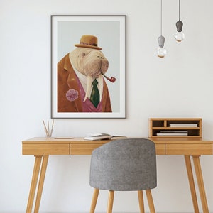 Walrus Painting Digital Download Printable Wall Art, Dapper Animals in Clothes Retro Vintage Mid century Room Decor image 7