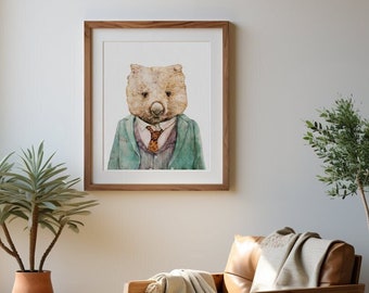 Wombat Art Print - Rustic Australian Interior Wall Art-  Whimsical Australian Animal Wall art