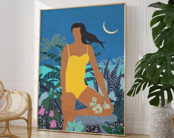 Tropical Summer Night Art Print Matisse Cutout Poster Printable Wall Art Beach Travel Poster Coastal California Poster Matisse Print Digital