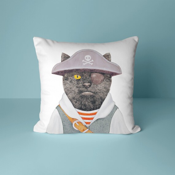 Pirate Cat Throw Pillow Nautical Pillow Kids Pirate Decor Etsy