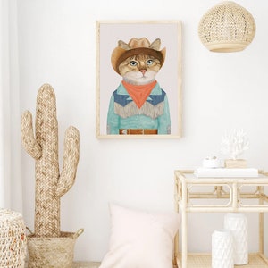 Rodeo Kitten Art Print Colorful Boho Cowgirl Wall Decor Ginger Cowboy Cat image 3
