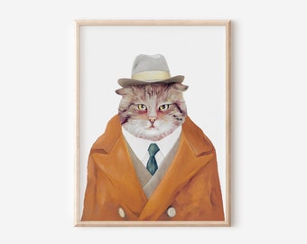 Detective Cat Art Print - Dapper Tabby Cat Print