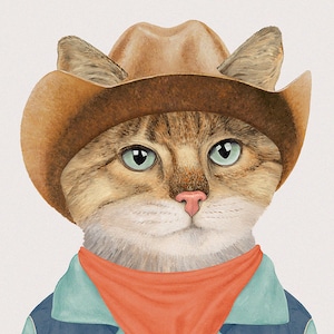 Rodeo Kitten Art Print Colorful Boho Cowgirl Wall Decor Ginger Cowboy Cat image 2