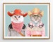 Cowboy Cats Art Print - Colorful Wall Art - Maximalist Decor -  Funky Western Eclectic Room Decor 