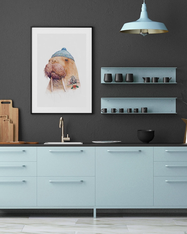 Tattooed Walrus Art Print Nautical Nursery Wall Art Tattooed Sailor Sea Walrus image 3