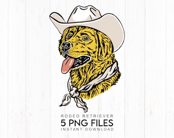 Golden Retriever Cowboy Dog PNG Digital Download Western Dog PNG File For T Shirt Sublimation Print