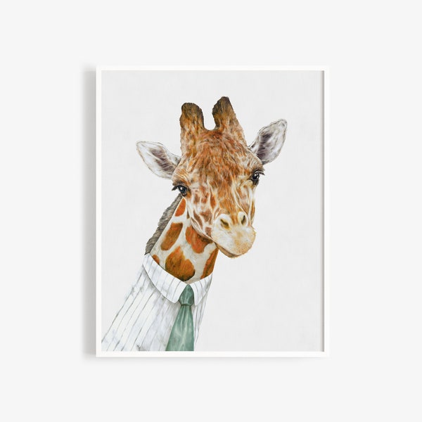 Mr Giraffe Painting - Safari Nursery Animal Art, Eclectic Wall Print, Giraffe Illustration