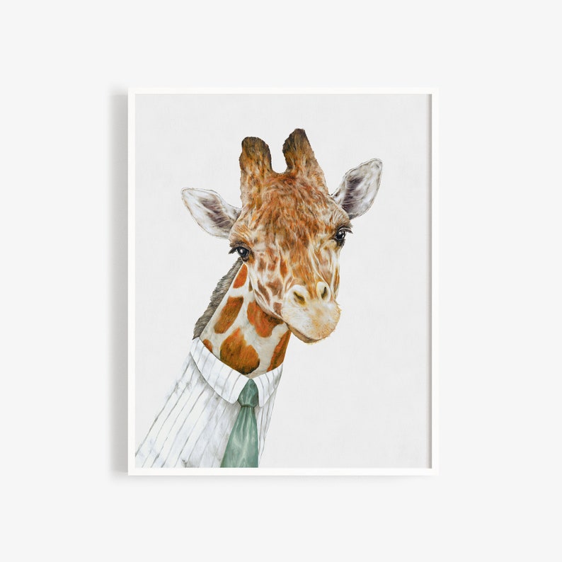 Mr Giraffe Painting Safari Nursery Animal Art, Eclectic Wall Print, Giraffe Illustration image 1