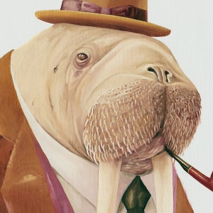 Walrus Painting Digital Download Printable Wall Art, Dapper Animals in Clothes Retro Vintage Mid century Room Decor image 5